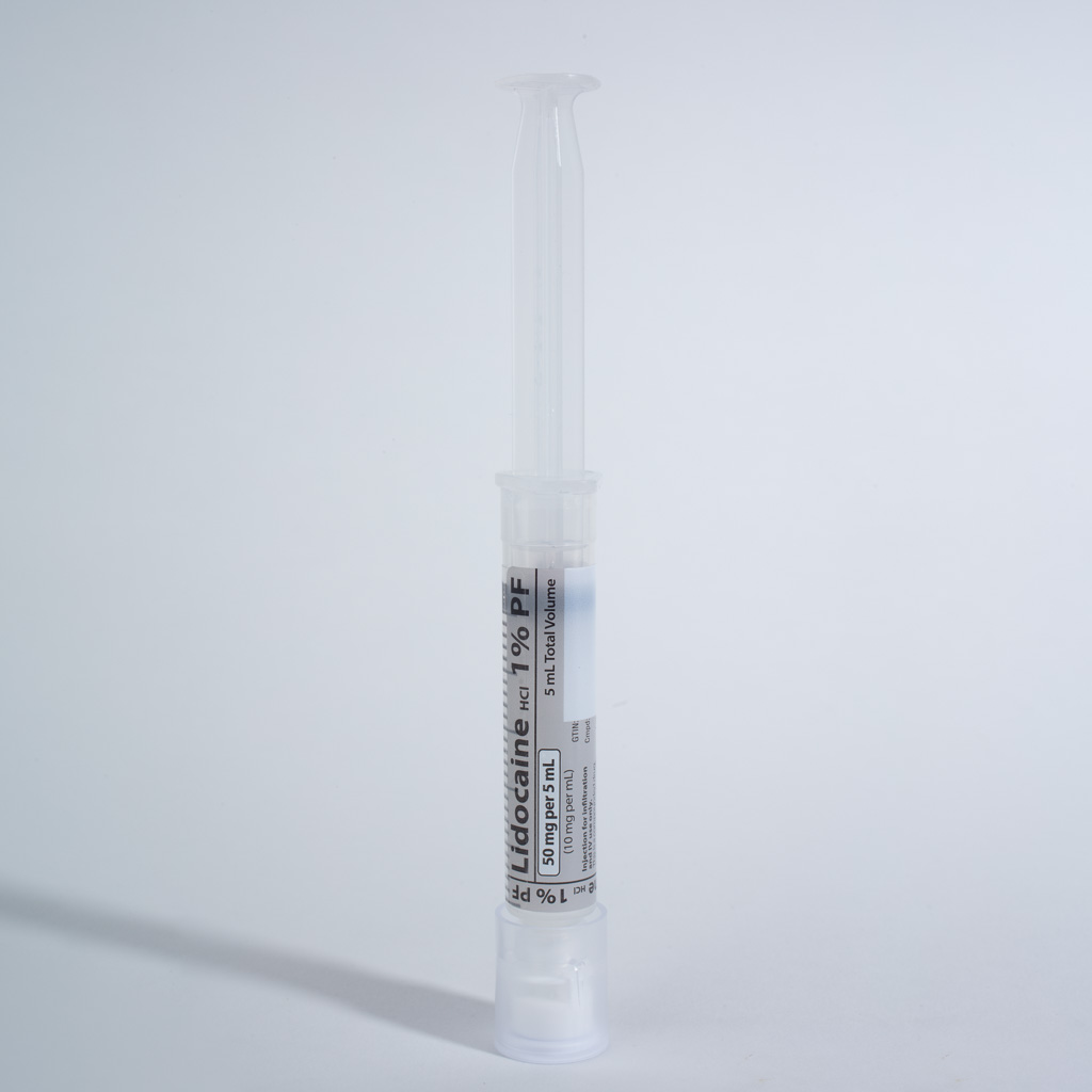 Lidocaine HCI 1% preservative free, 5 mL in a 5 mL Syringe