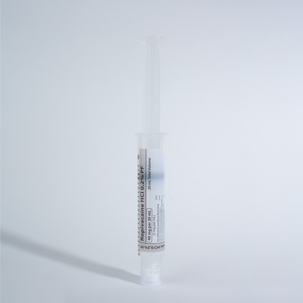 Ropivacaine HCl 0.2%, preservative free, 20 mL in a 20 mL Syringe