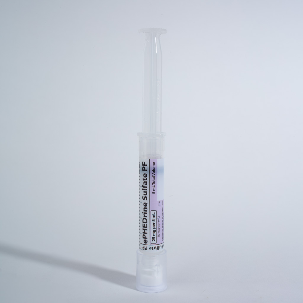 Ephedrine Sulfate 5mg/mL, preservative free, 5 mL in 5 mL Syringe