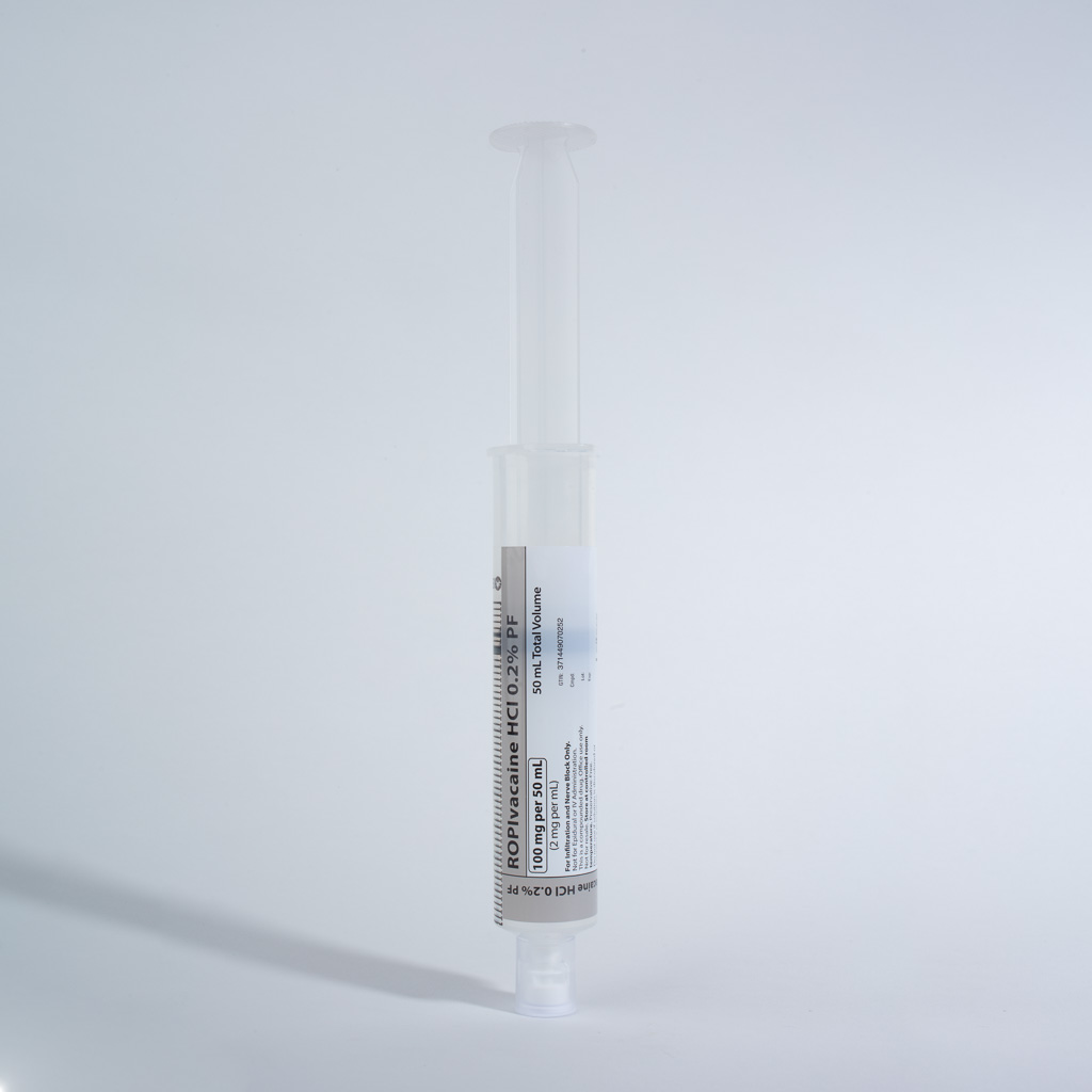 Ropivacaine HCl 0.2%,preservative free, 50 mL in a 50 mL Syringe