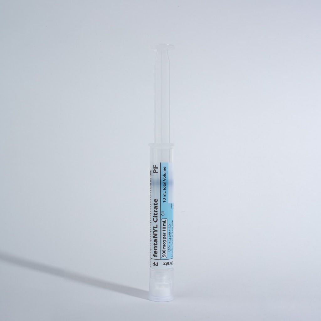Fentanyl 50 mcg/mL (as Fentanyl Citrate) preservative free, 10 mL in 10 mL Syringe