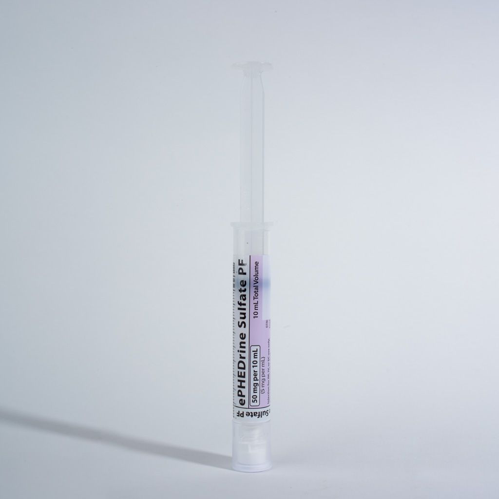 Ephedrine Sulfate 5mg/mL, preservative free, 10 mL in 10 mL Syringe