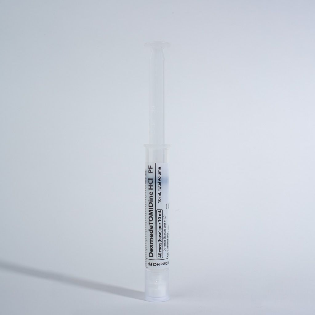 Dexmedetomidine HCl 4mcg/mL preservative free, 10 mL in 10 mL Syringe