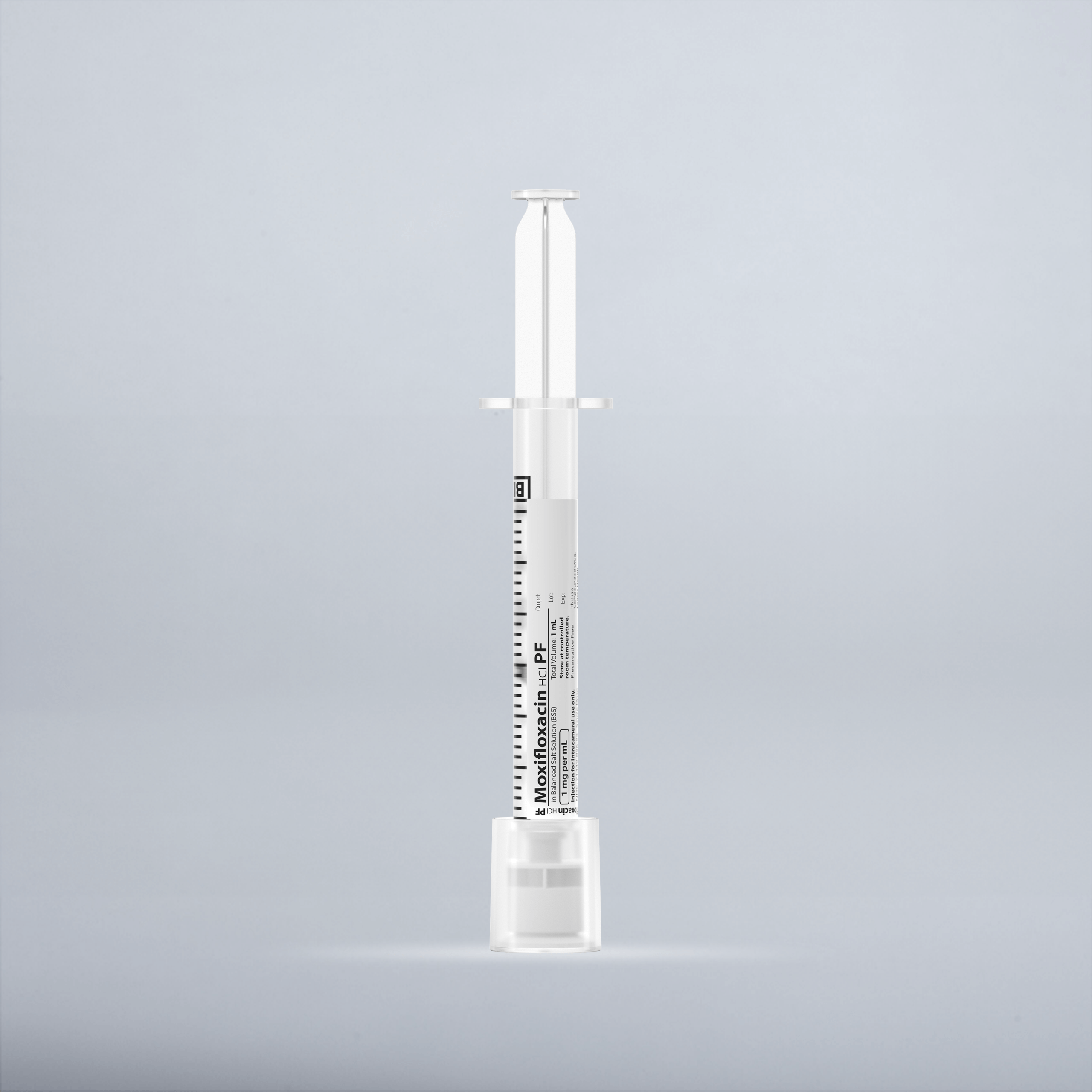 Moxifloxacin 1 mg/mL, 1 mL in a 3 mL syringe